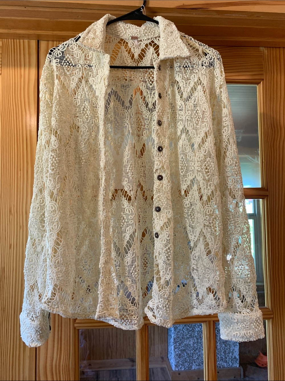 Women's Free People Until Sundown Shirt Cream Allover Lace Button Down S